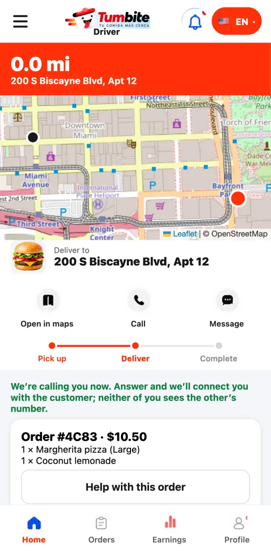Driver app at the door: “Take the delivery photo,” “Handed to the customer” and “Customer isn’t here” buttons.