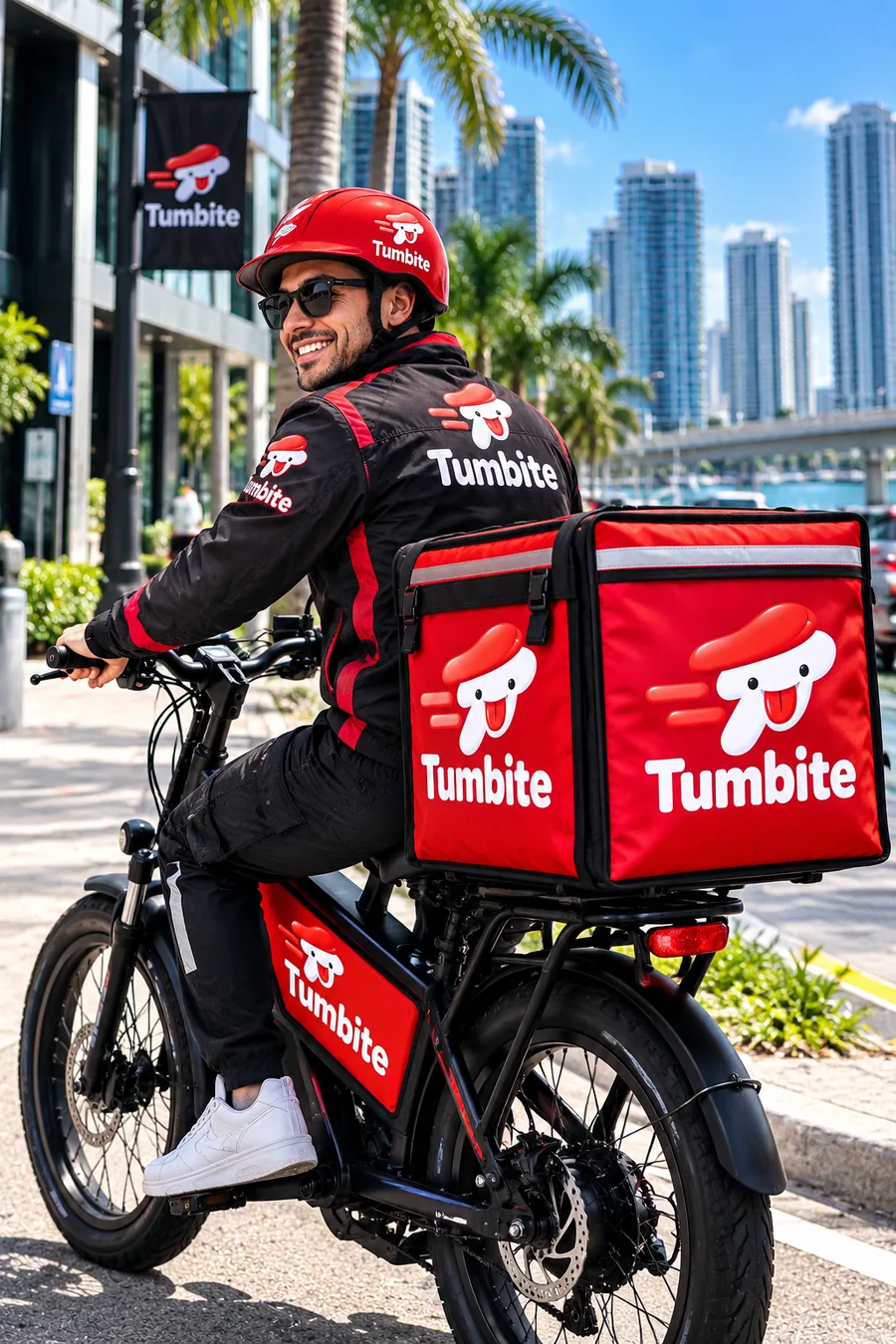 Repartidor de Tumbite en su moto por Miami